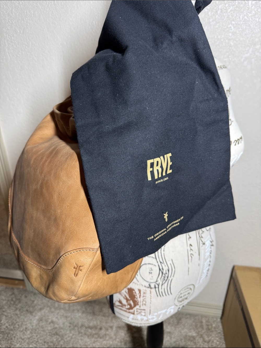 FRYE Brown Leather Duffel with Black Dust Bag